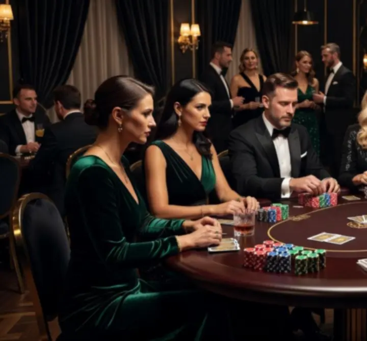 Luksusowy stół pokerowy otoczony gośćmi podczas eventu firmowego