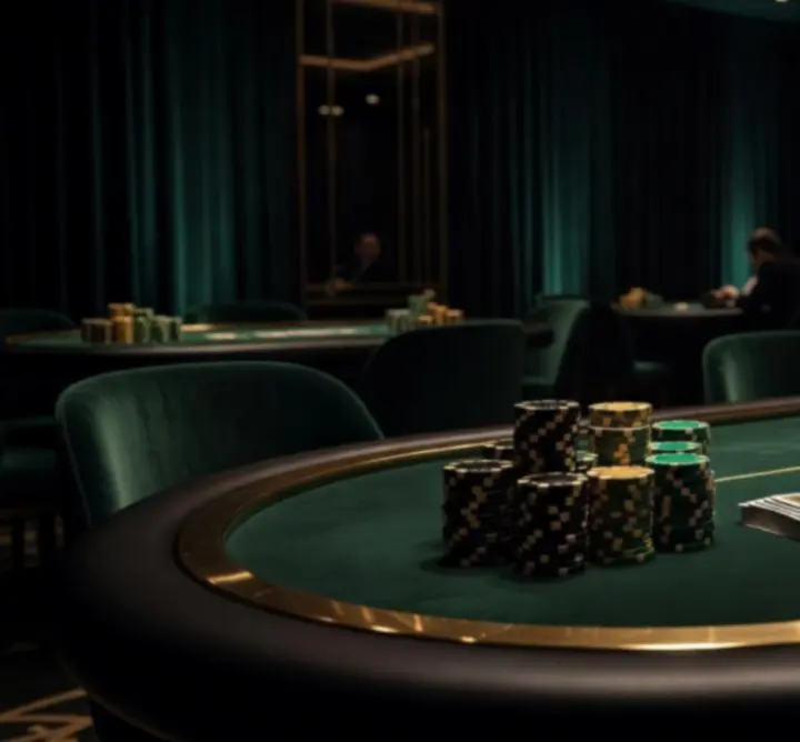 Luksusowe stoły pokerowe, żetony i karty przygotowane na elegancki wieczór kasynowy