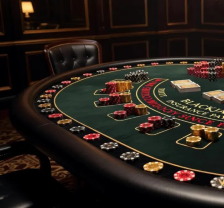 Ekskluzywne stoły pokerowe, żetony i karty przygotowane na elegancki wieczór kasynowy